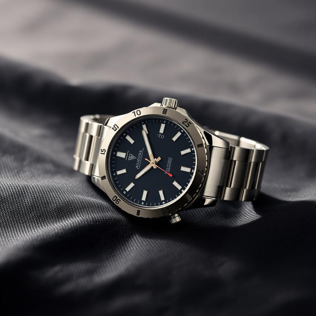 A luxury steel sports watch on dark linen